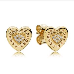 EUC Pandora Gold Heart Stud Earrings with Cubic Zirconia